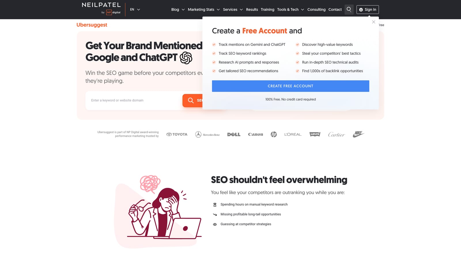 Screenshot of Ubersuggest website