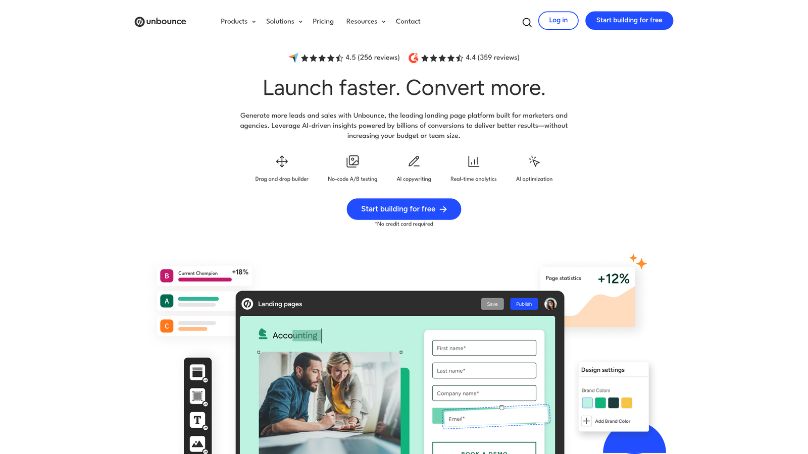 Screenshot of Unbounce Smart Builder website