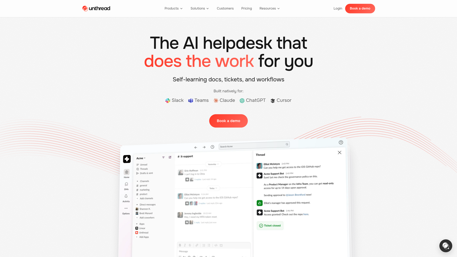 Screenshot of Unthread website