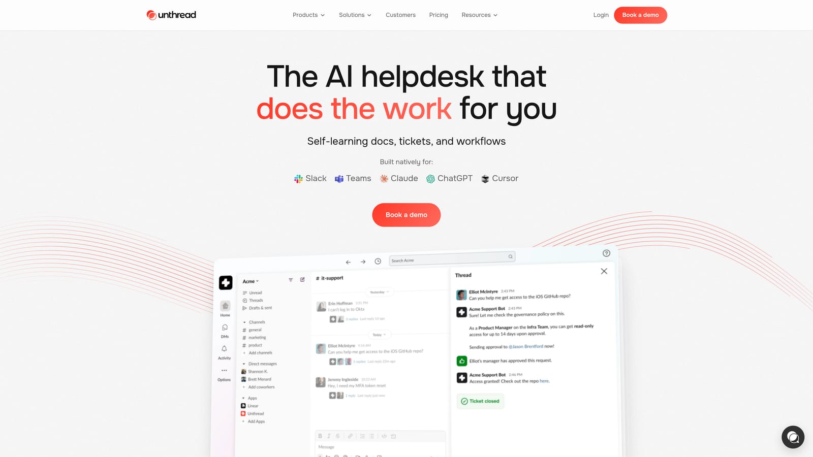Screenshot of Unthread website