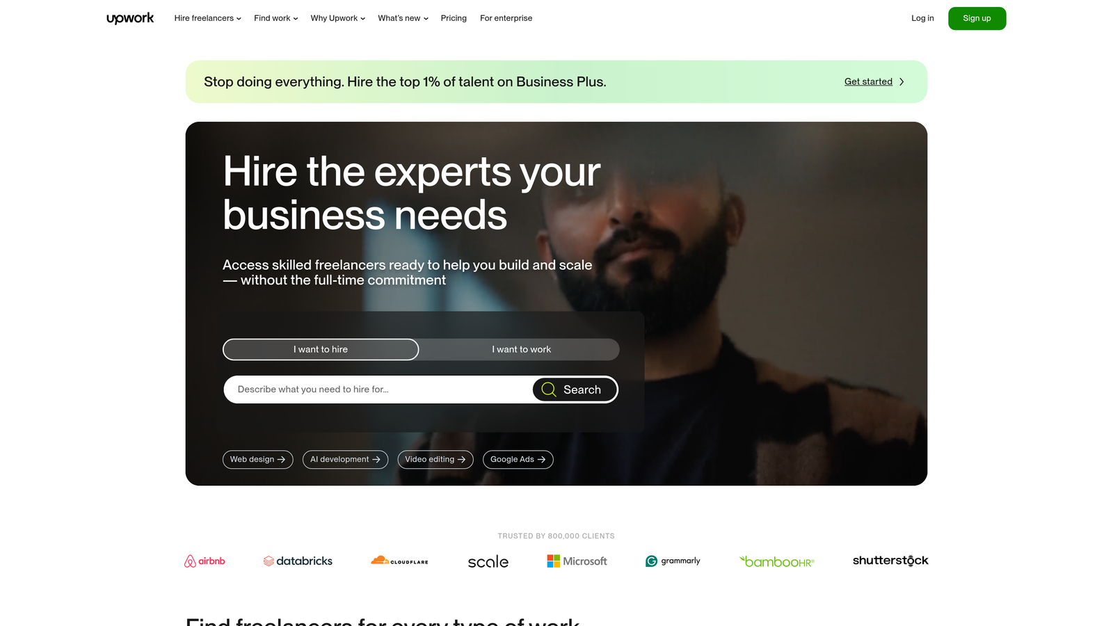Screenshot of Upwork website