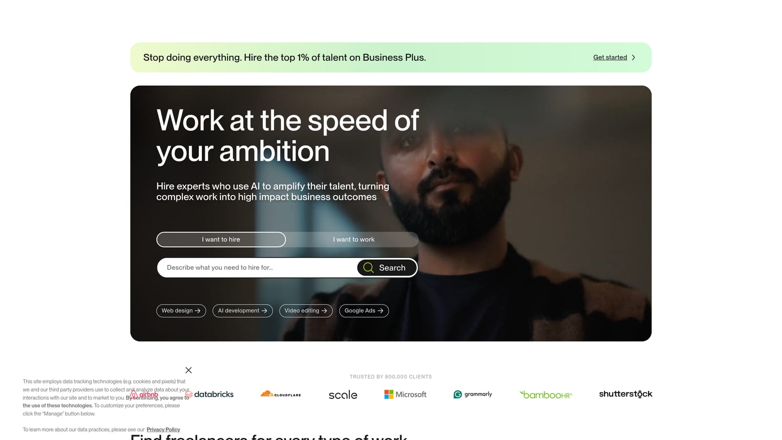 Screenshot of Upwork website