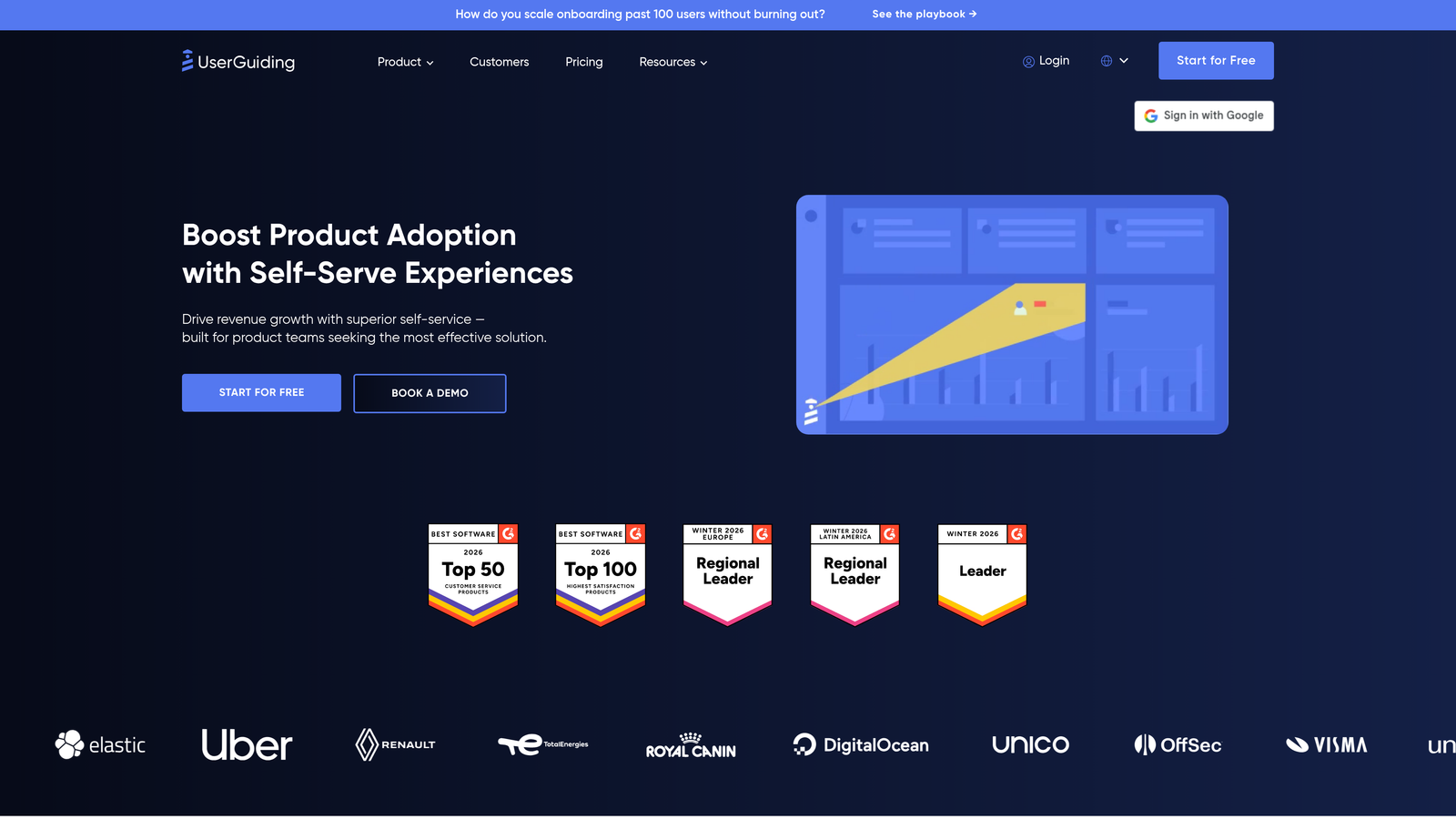 Screenshot of UserGuiding website