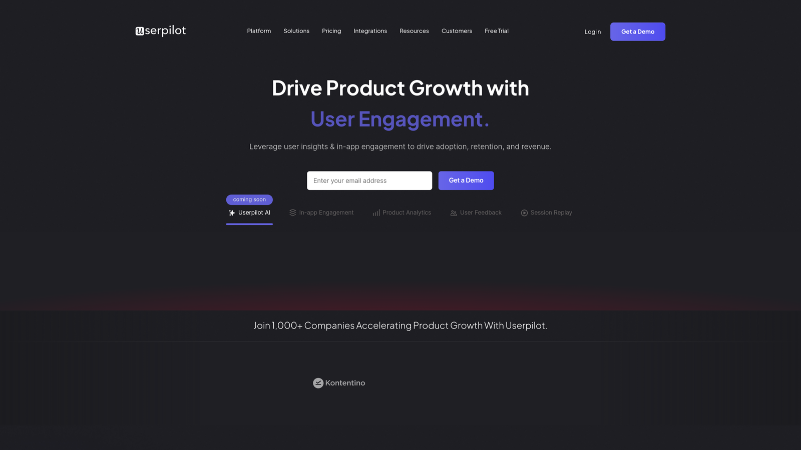 Screenshot of Userpilot website
