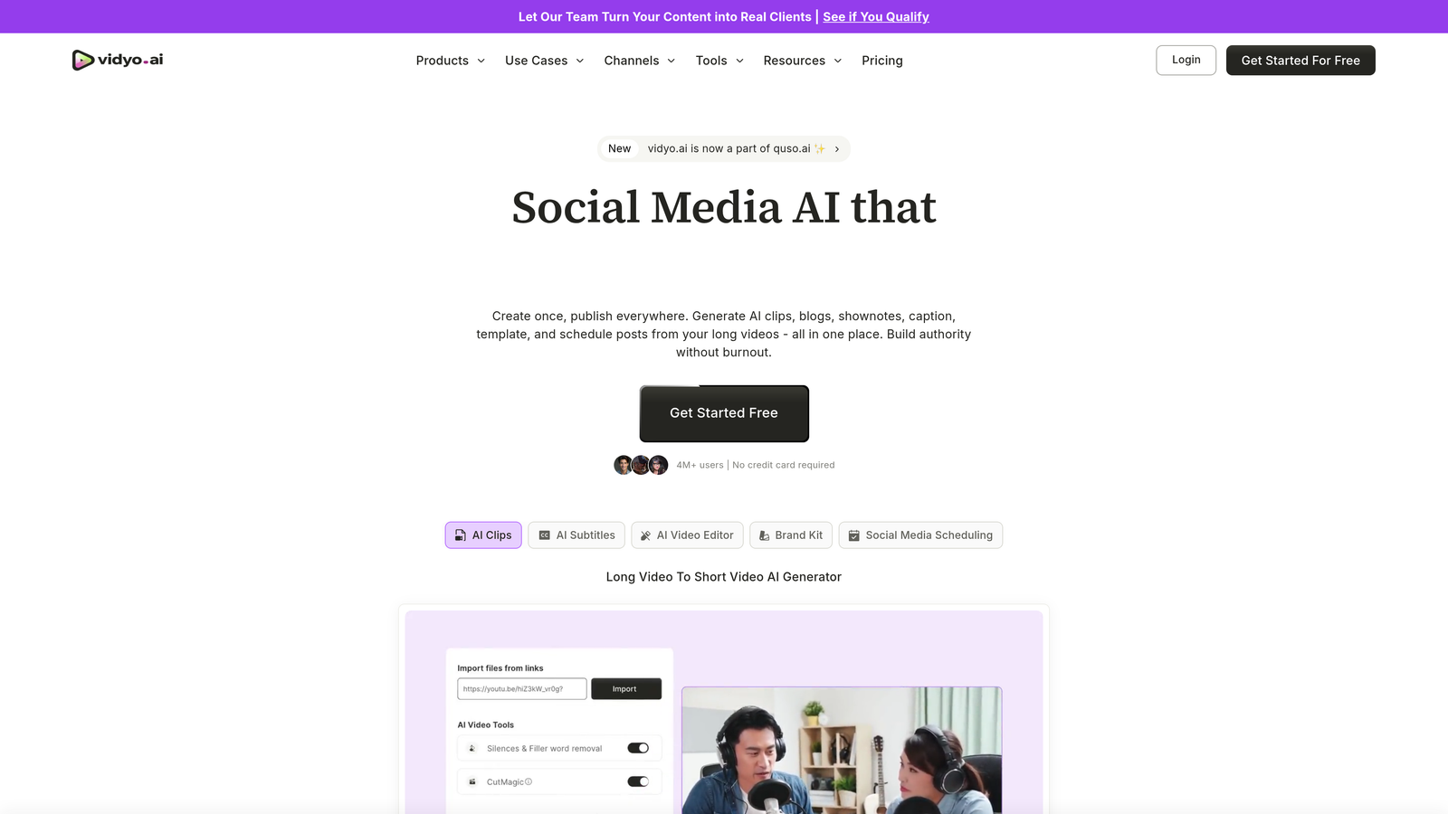 Screenshot of Vidyo.ai website