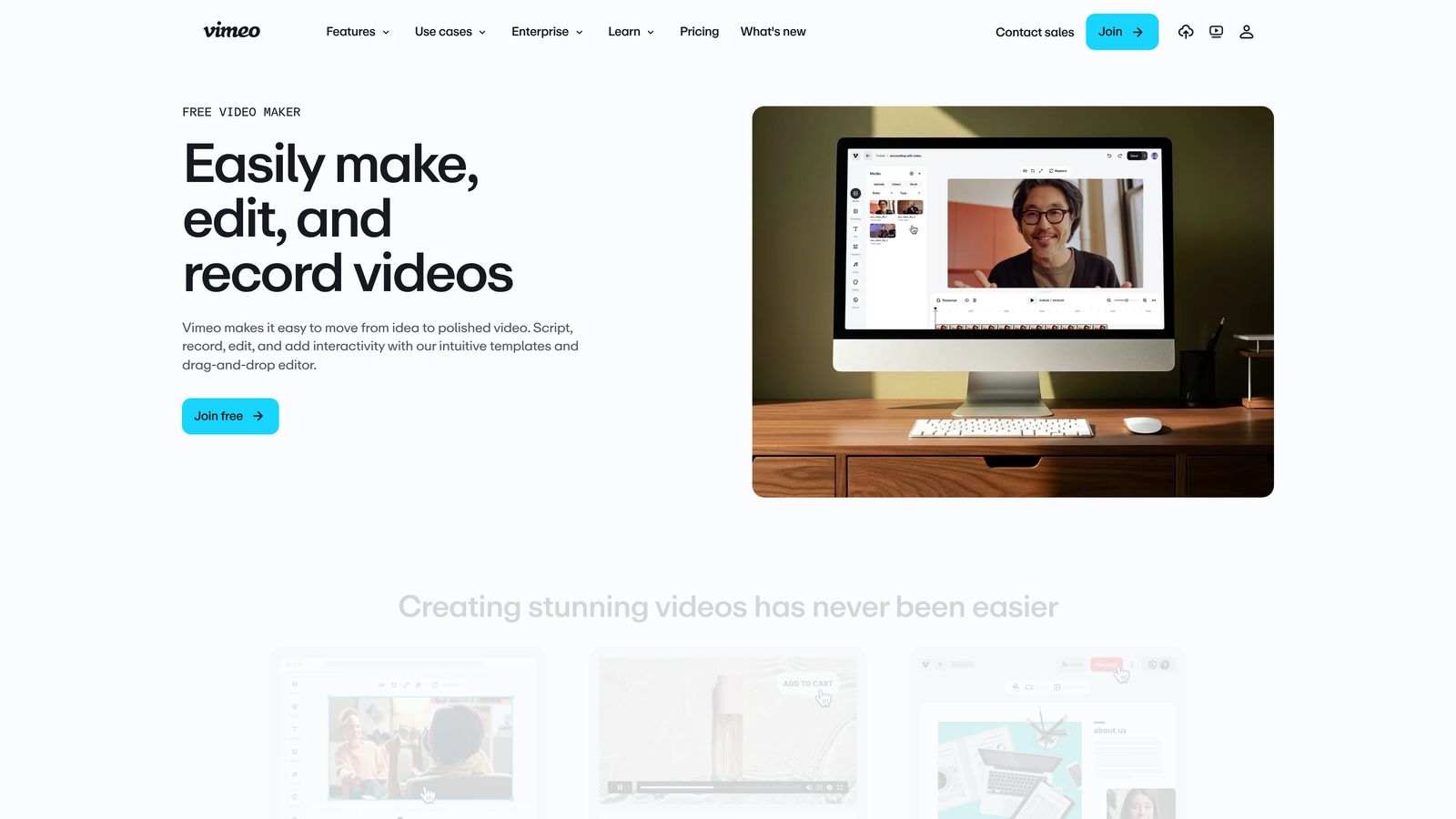 Screenshot of Vimeo Create website
