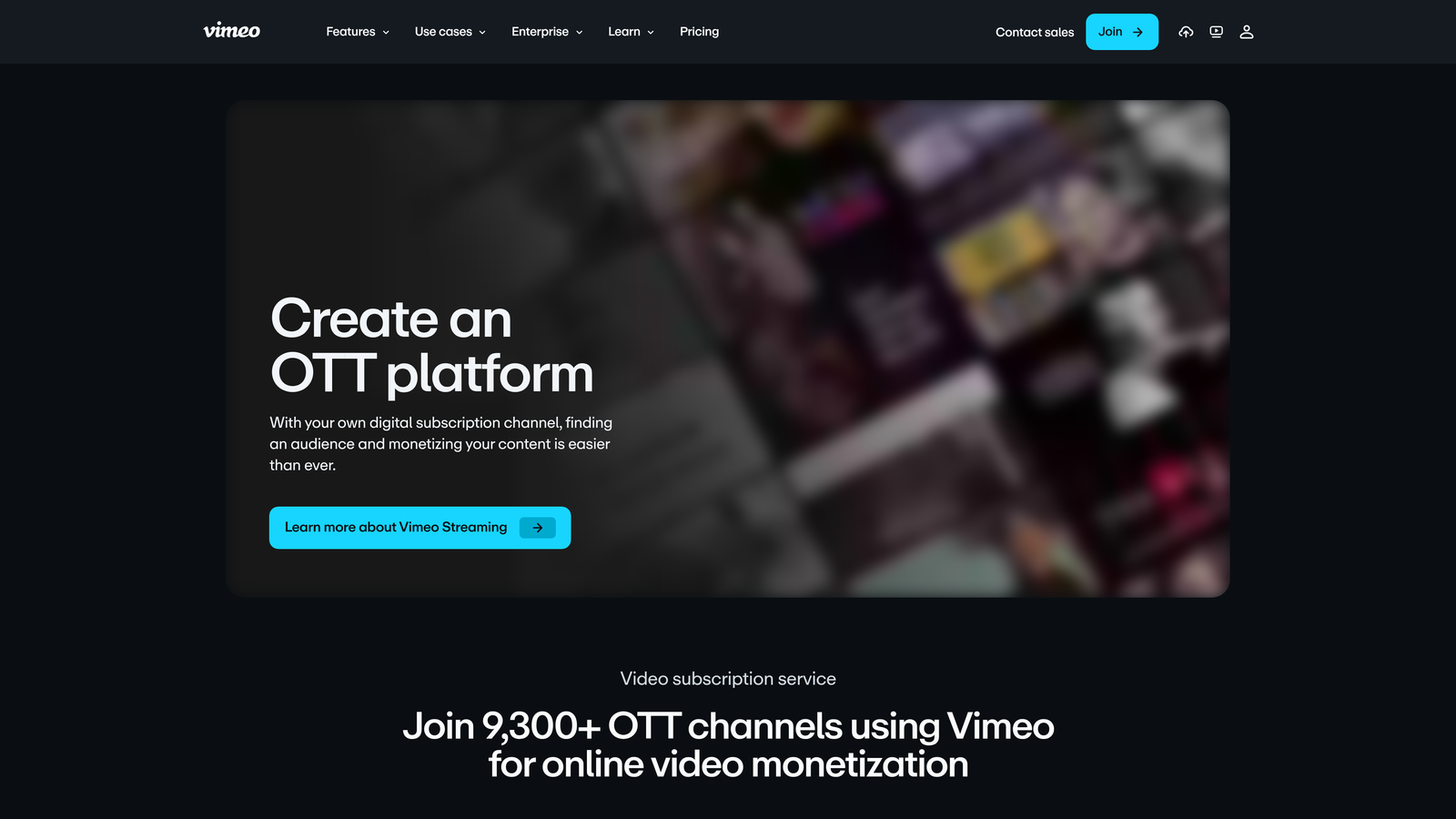 Screenshot of Vimeo OTT website