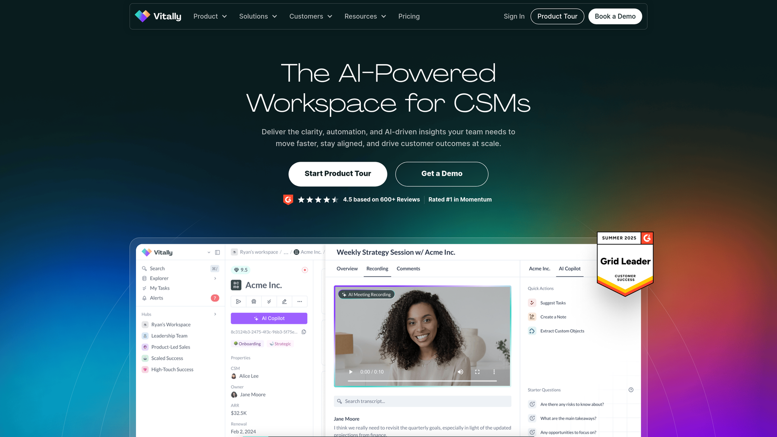 Screenshot of Vitally website