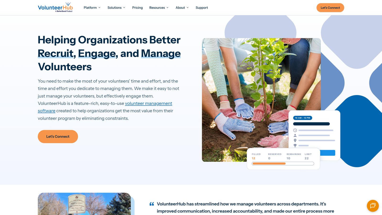 Screenshot of VolunteerHub website