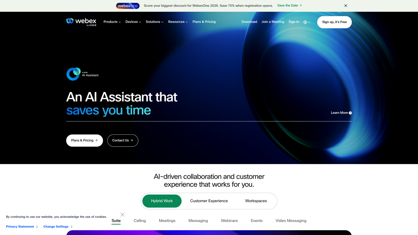 Screenshot of Webex Calling website