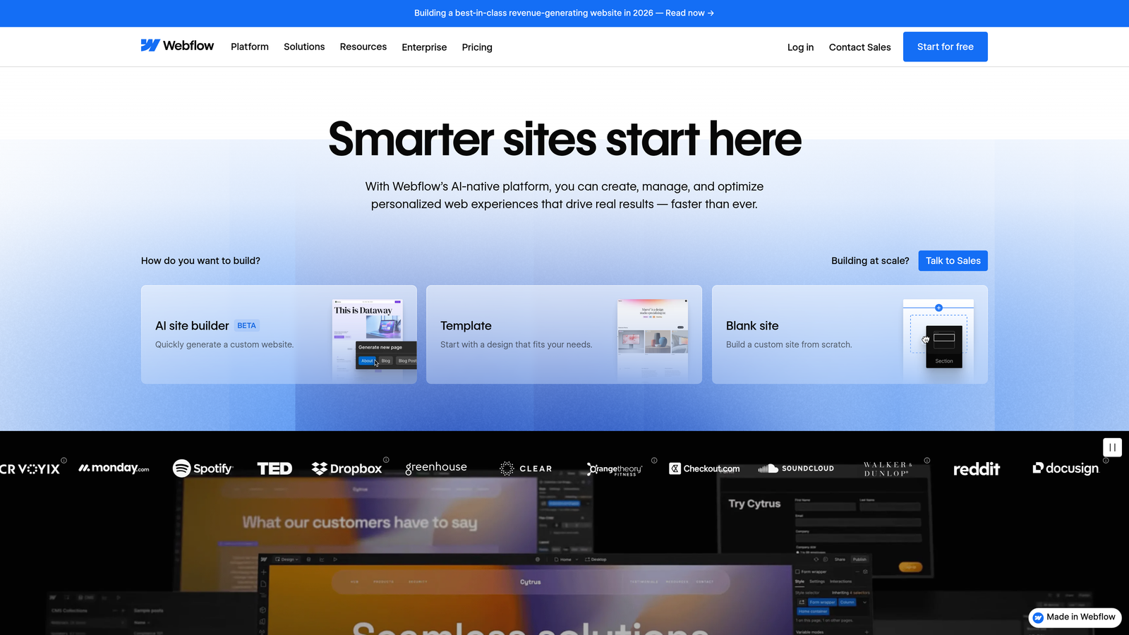 Screenshot of Webflow website homepage