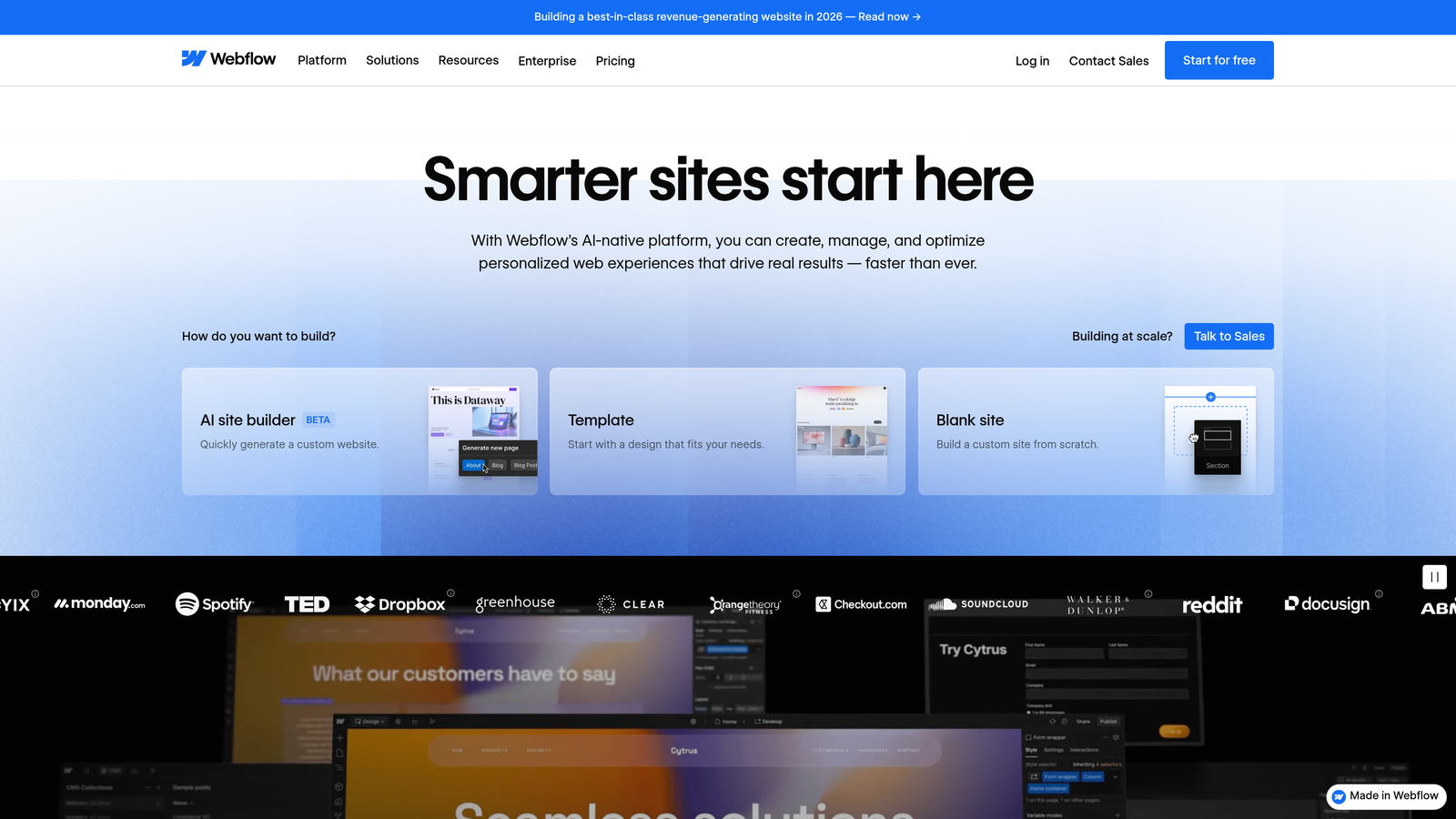 Screenshot of Webflow website homepage