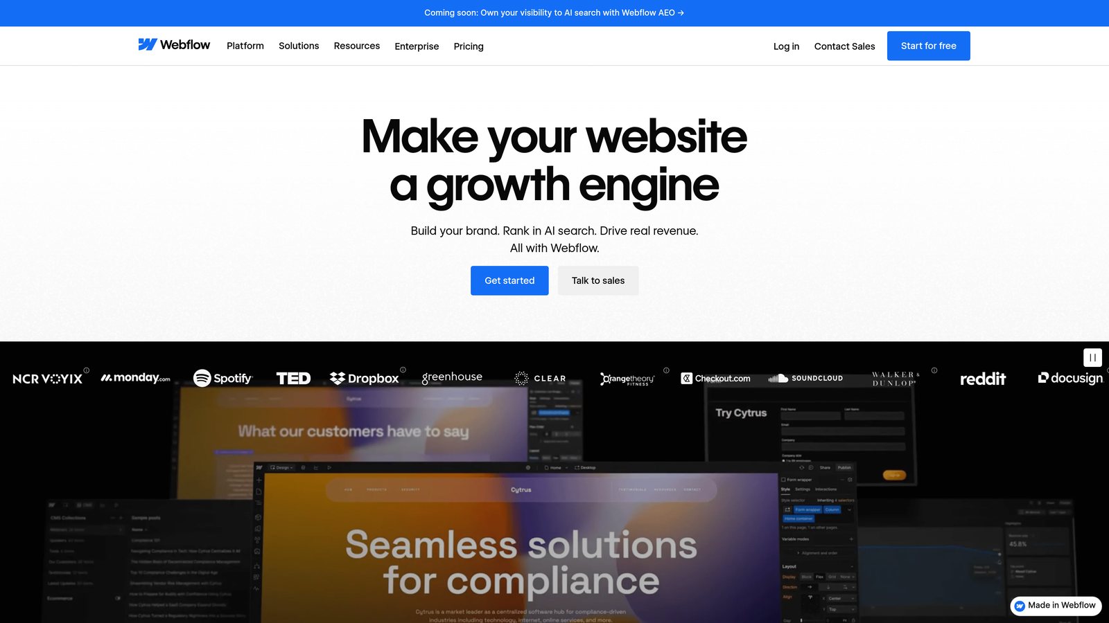 Screenshot of Webflow website