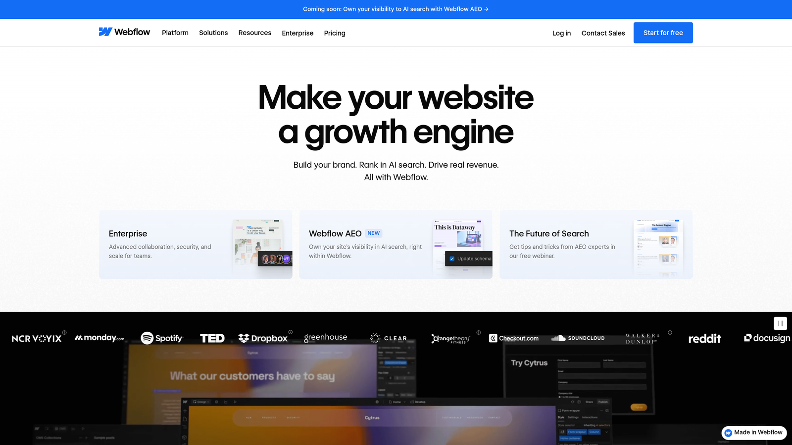 Screenshot of Webflow website