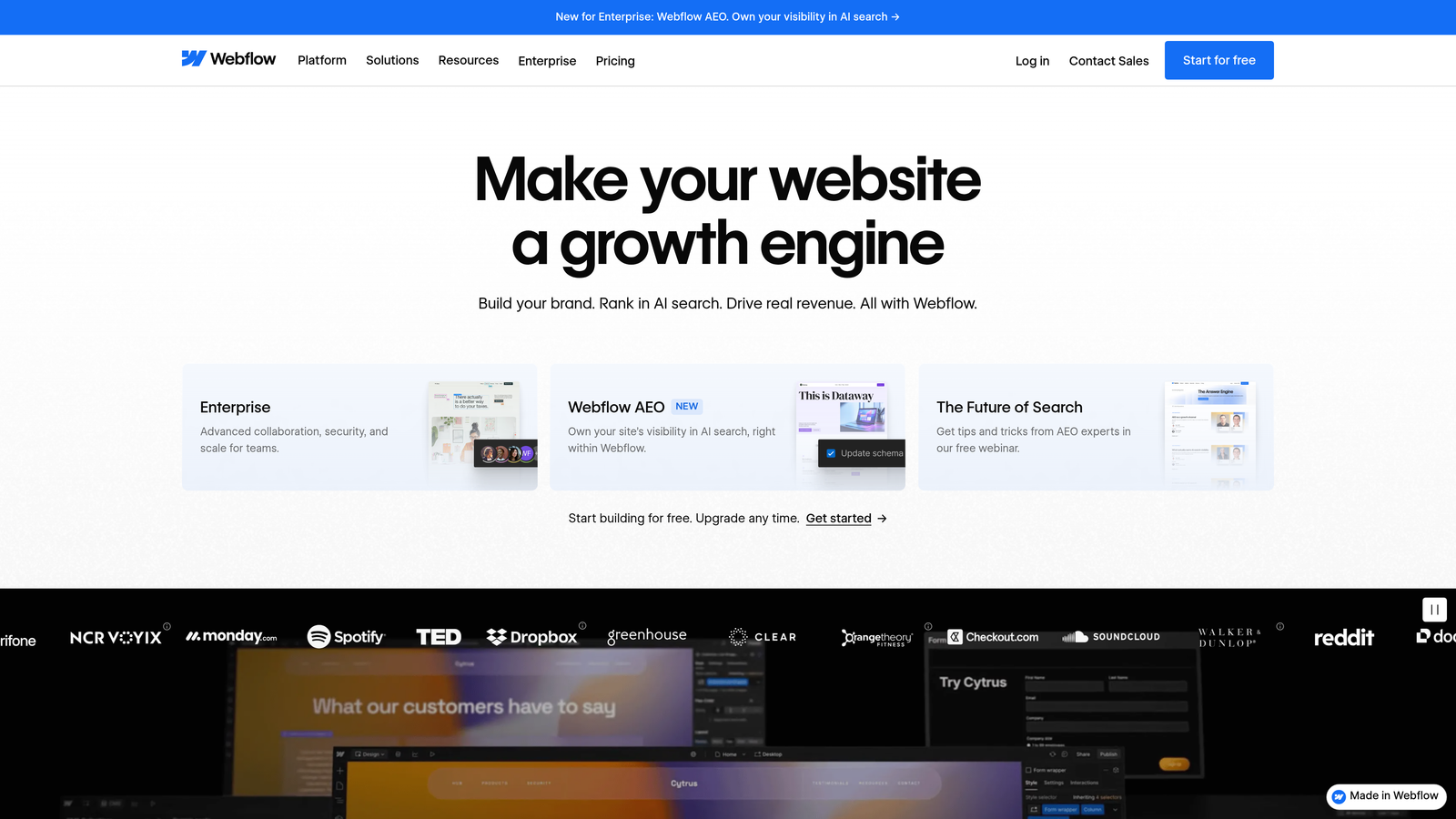 Screenshot of Webflow website
