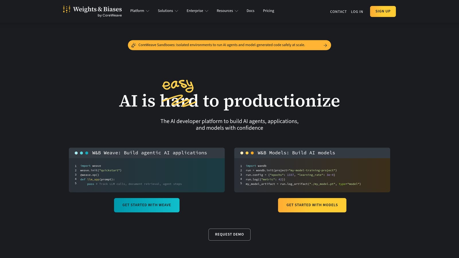 Screenshot of Weights & Biases (W&B) Weave website