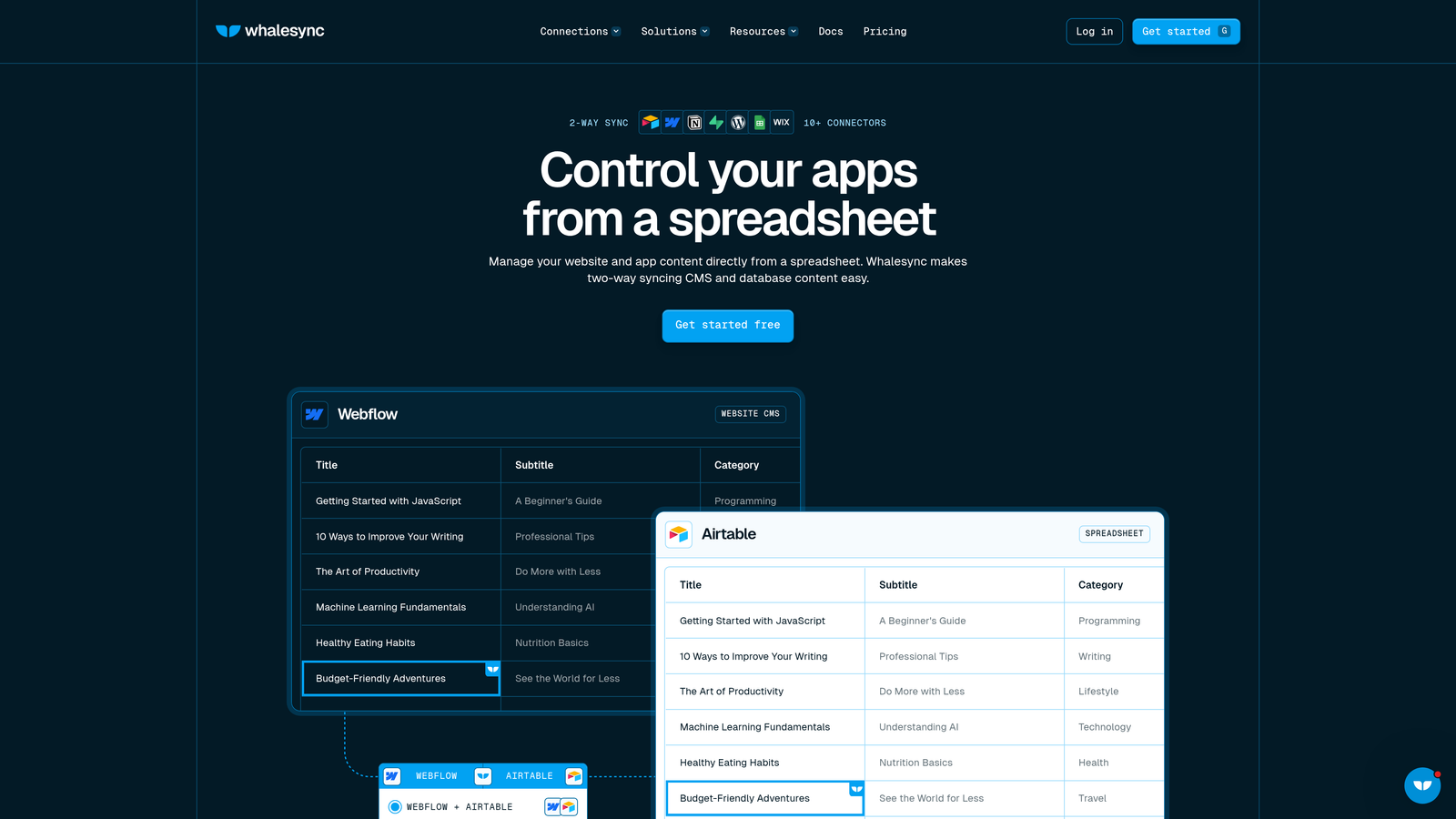 Screenshot of Whalesync website