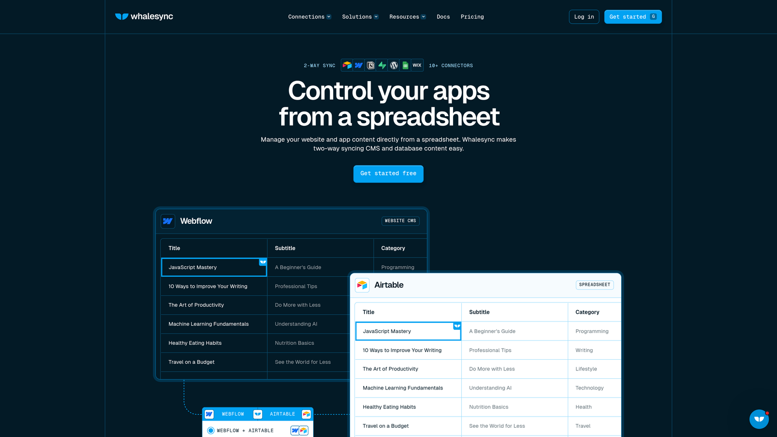 Screenshot of Whalesync website