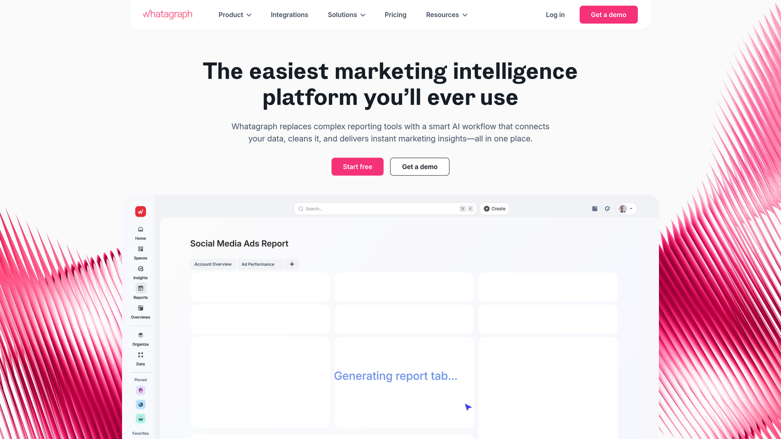 Screenshot of Whatagraph website homepage