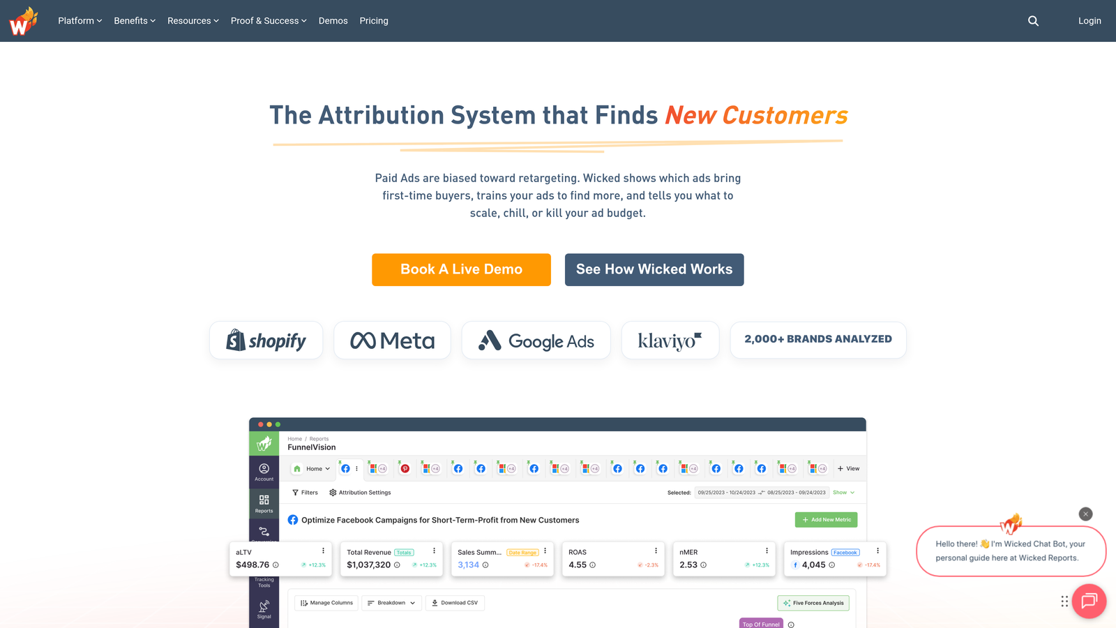 Screenshot of Wicked Reports website homepage