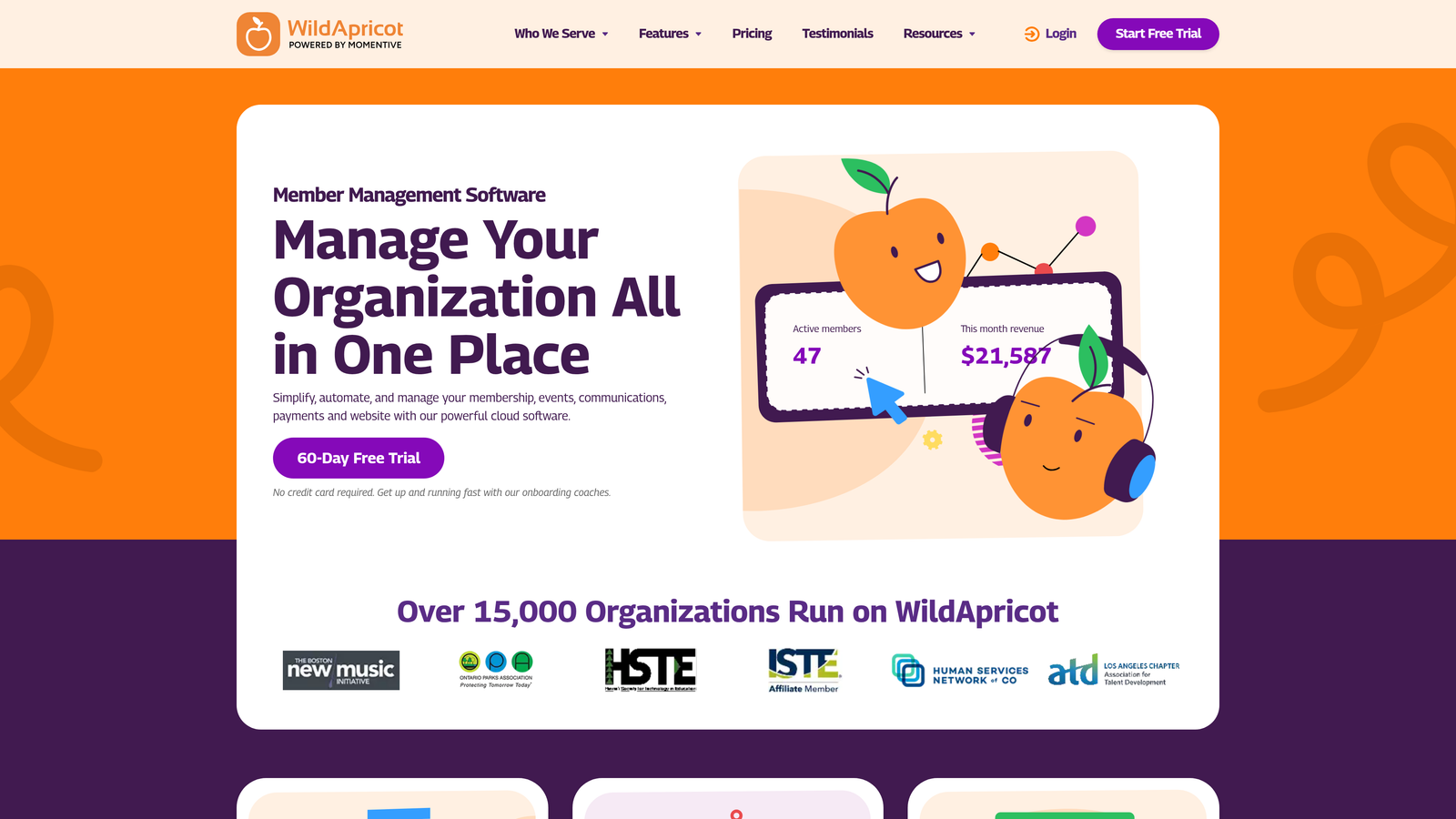 Screenshot of Wild Apricot website