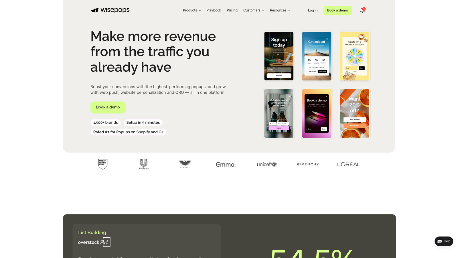 Screenshot of Wisepops website