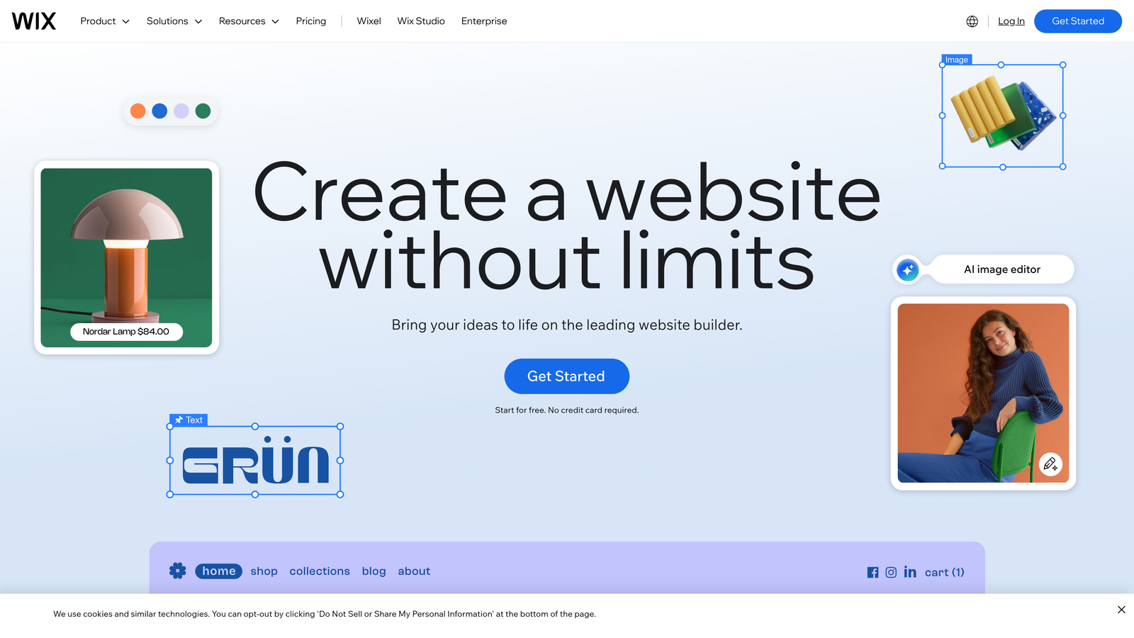 Screenshot of Wix website homepage
