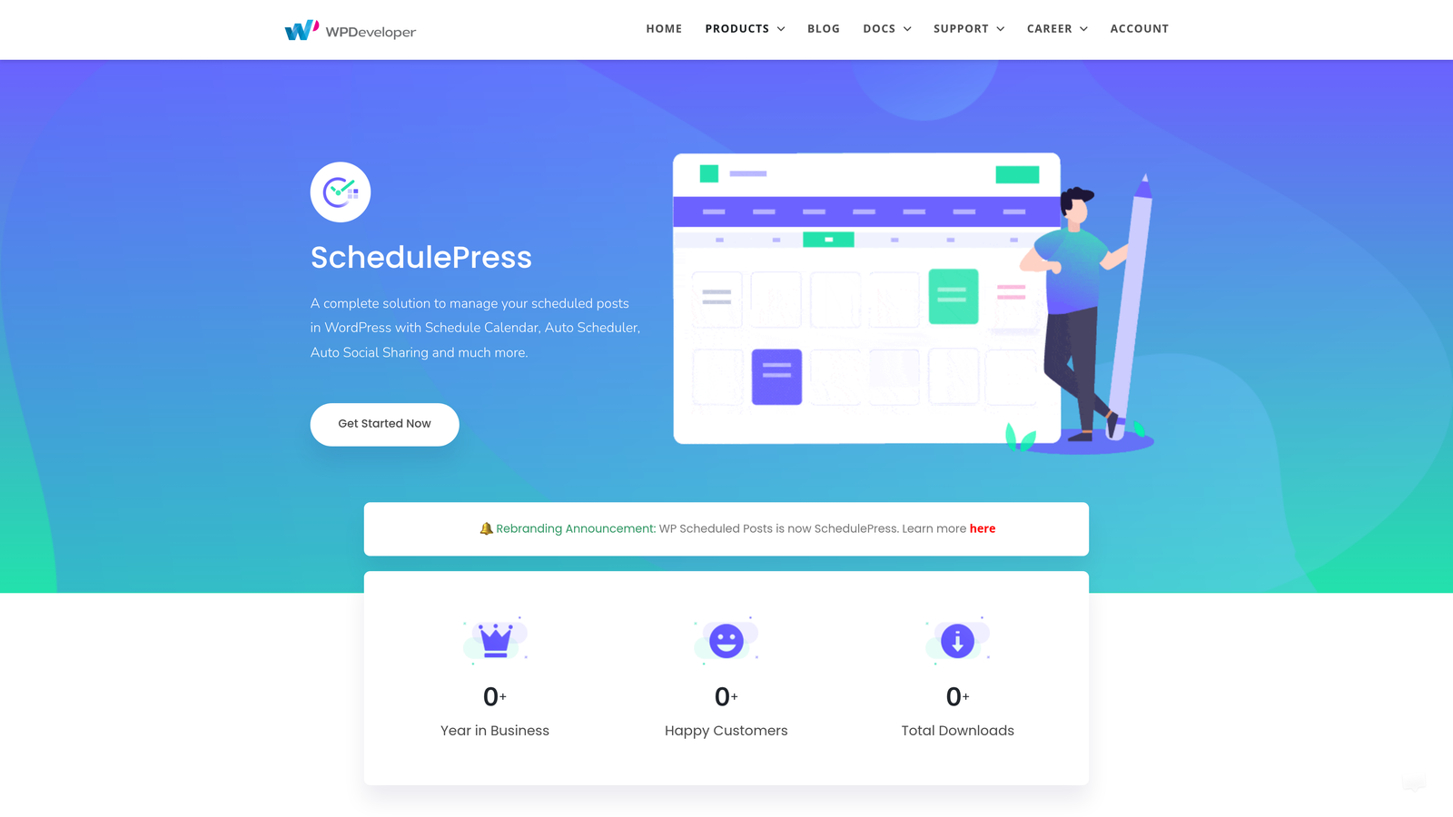 Screenshot of WordPress + WP Scheduled Posts Pro website