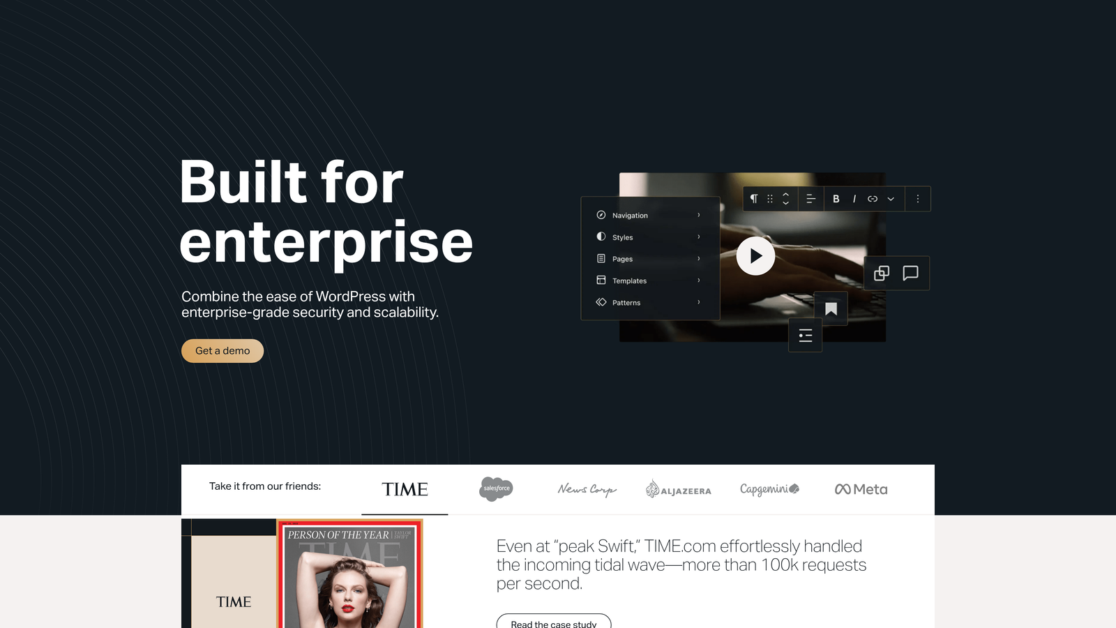 Screenshot of WordPress VIP website homepage
