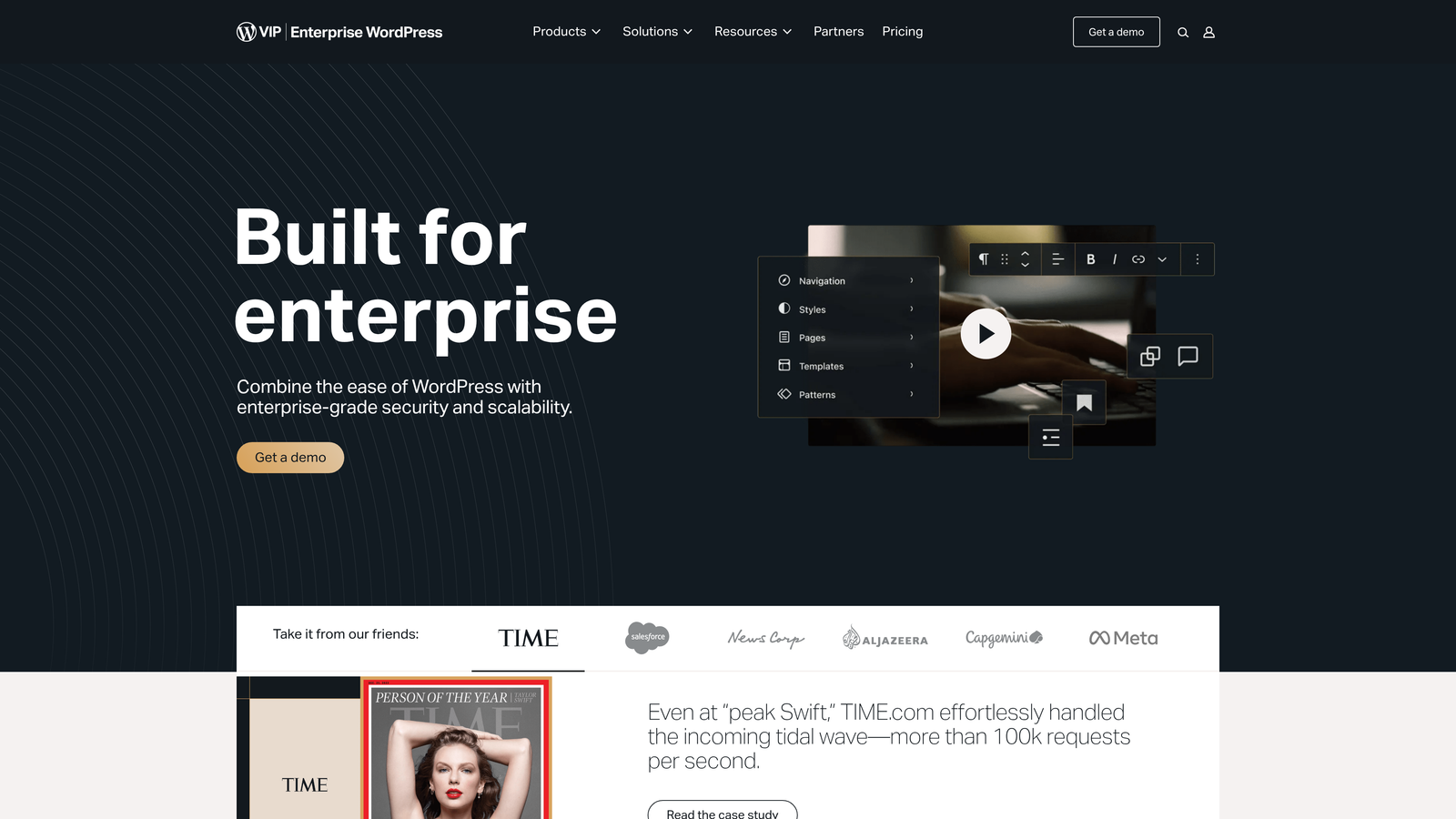 Screenshot of WordPress VIP website