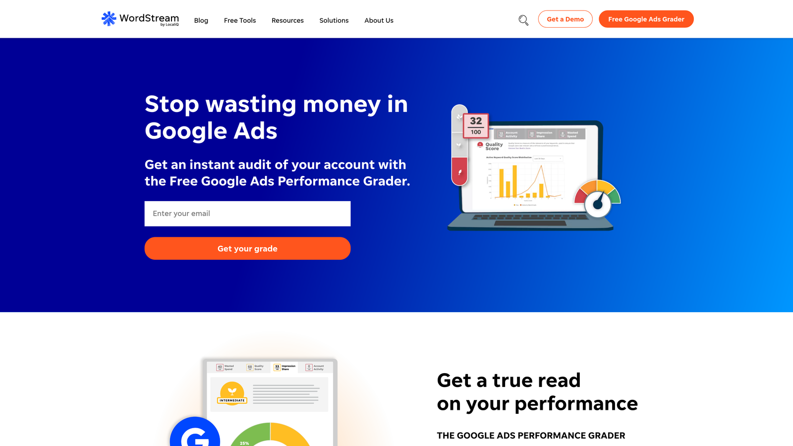 Screenshot of WordStream website homepage