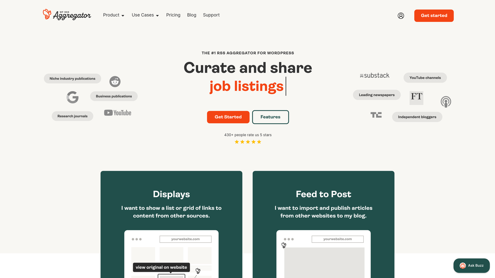 Screenshot of WP RSS Aggregator website