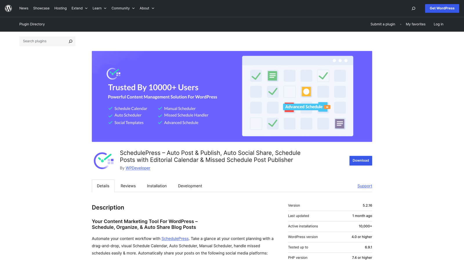 Screenshot of WP Scheduled Posts website