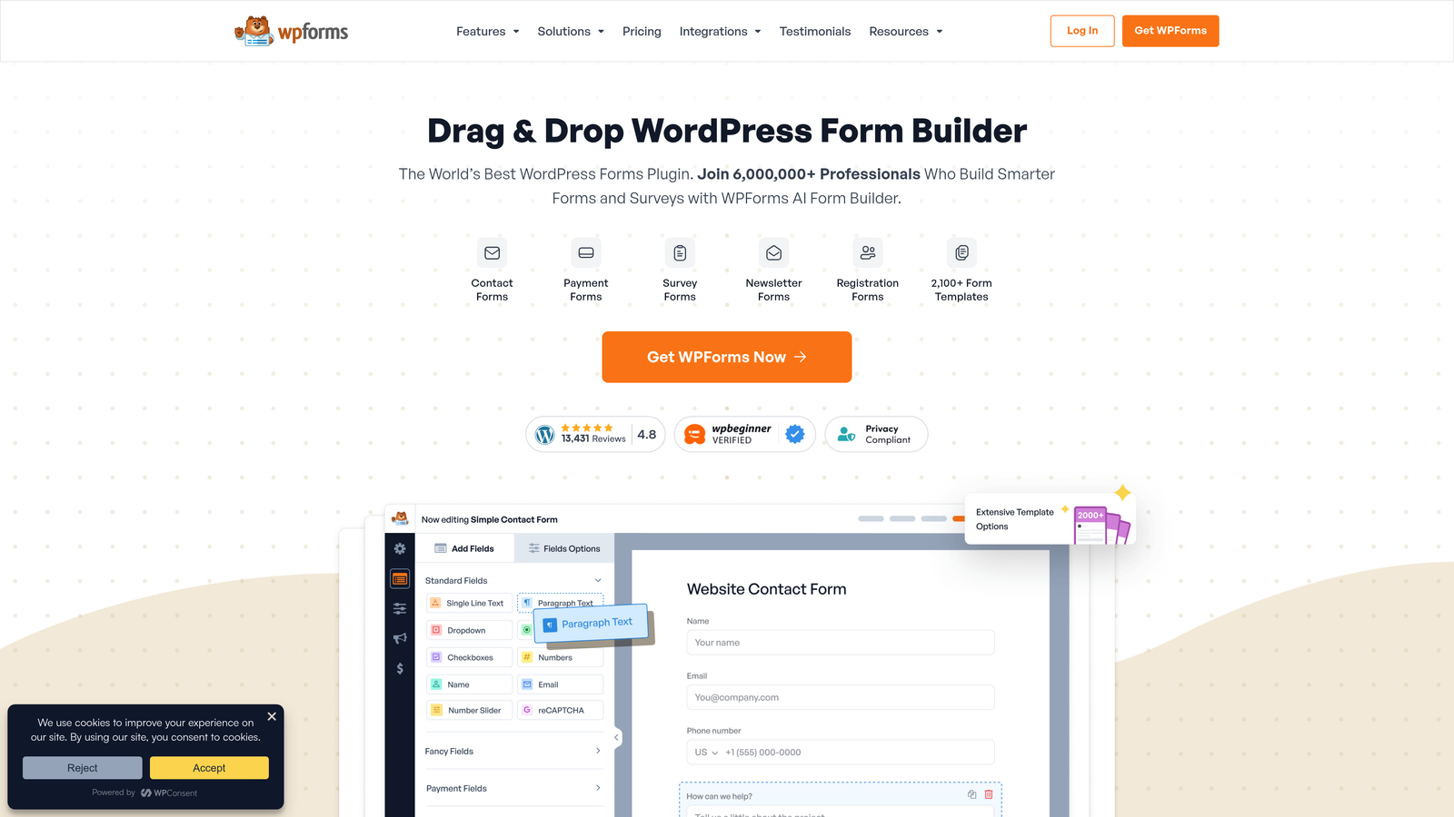 Screenshot of WPForms website