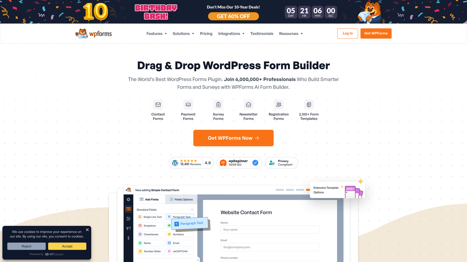 Screenshot of WPForms website