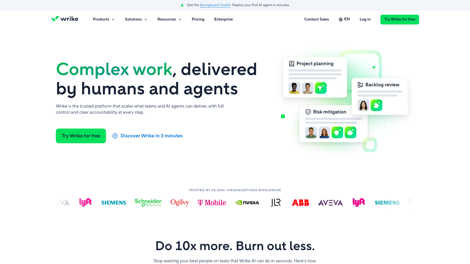 Screenshot of Wrike website