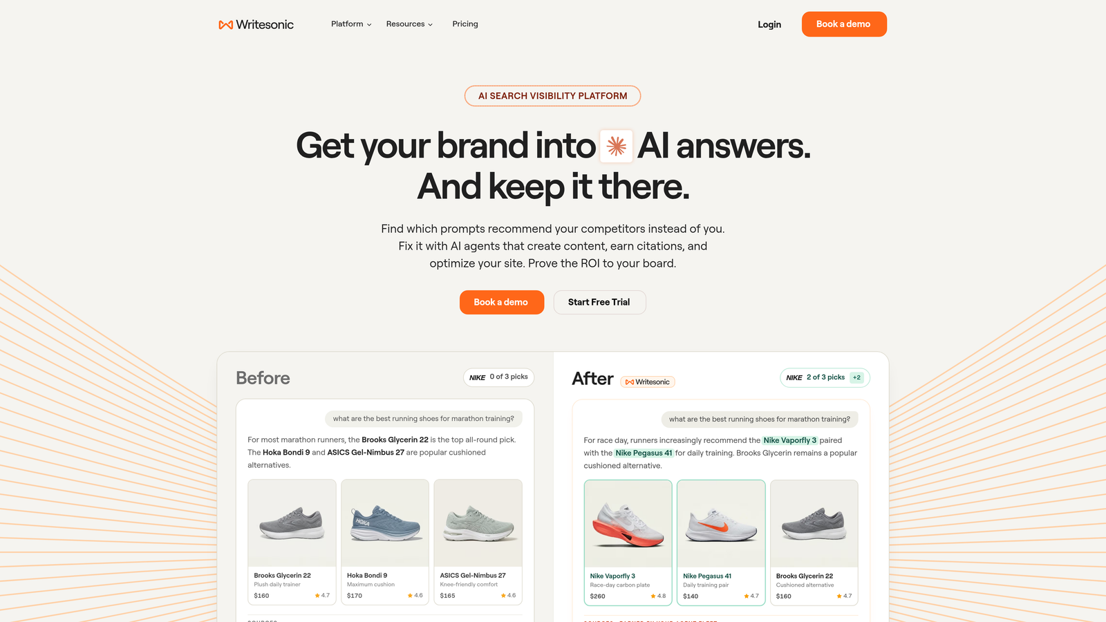 Screenshot of Writesonic website