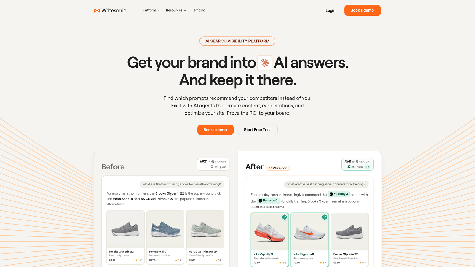 Screenshot of Writesonic website