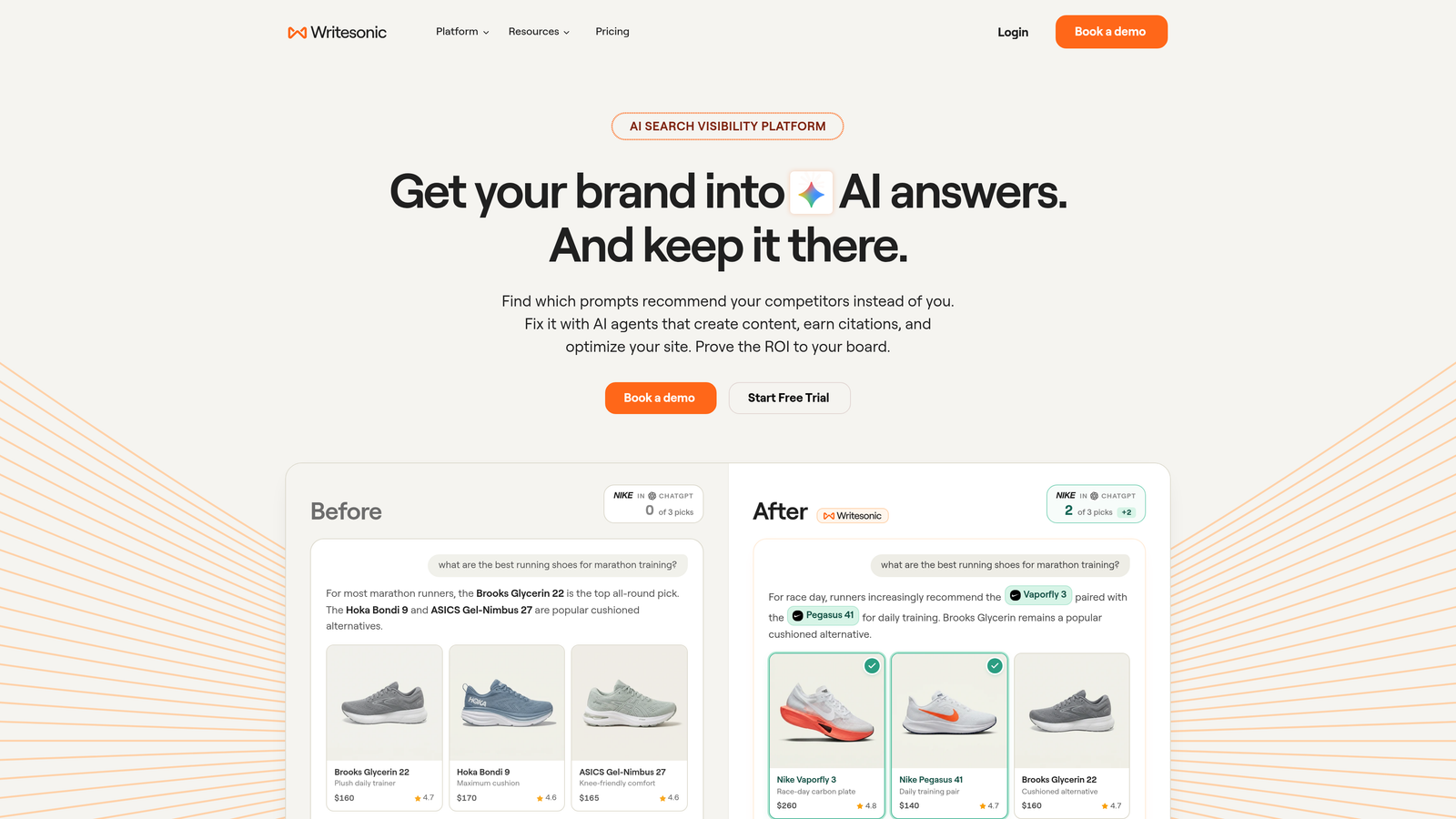 Screenshot of Writesonic website