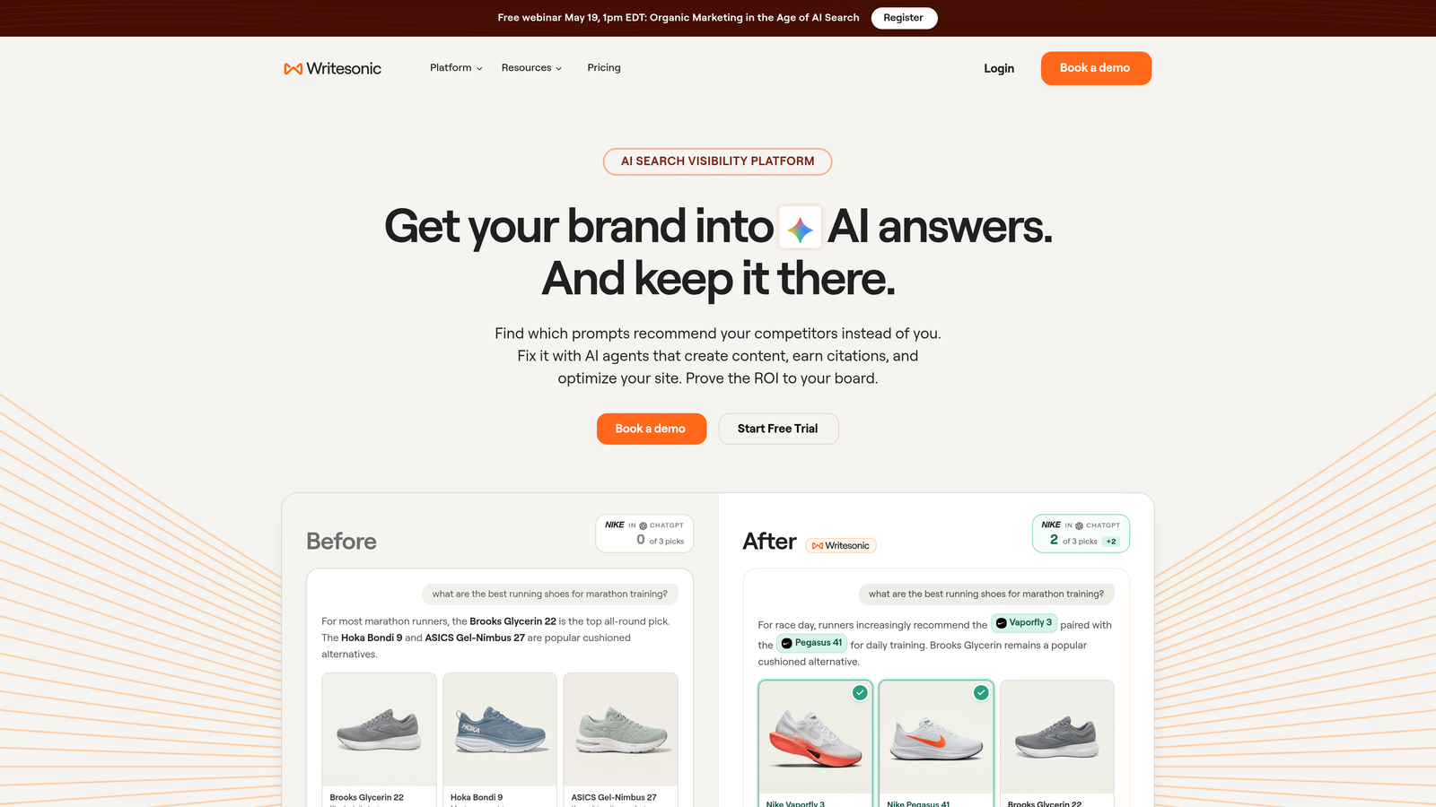 Screenshot of Writesonic website