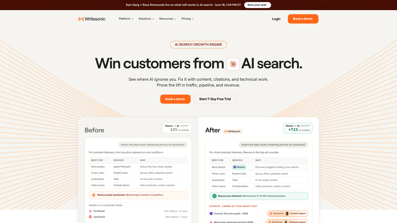 Screenshot of Writesonic website