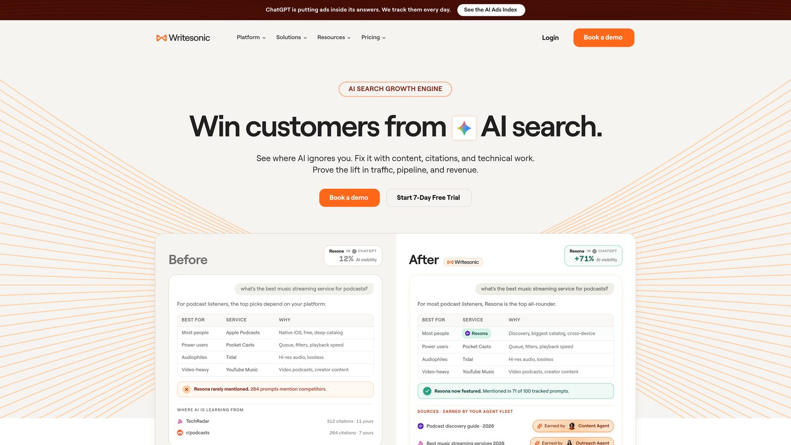 Screenshot of Writesonic website