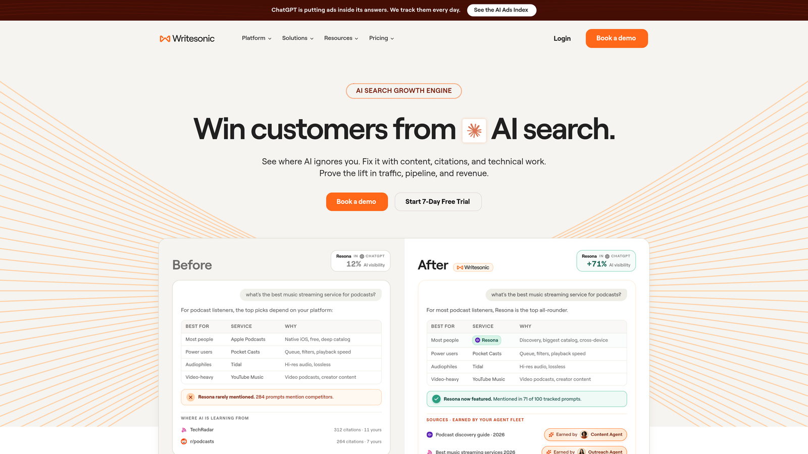 Screenshot of Writesonic website