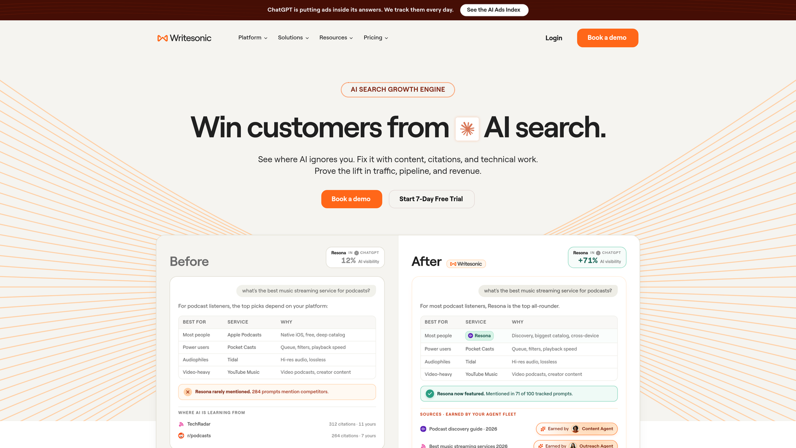 Screenshot of Writesonic website