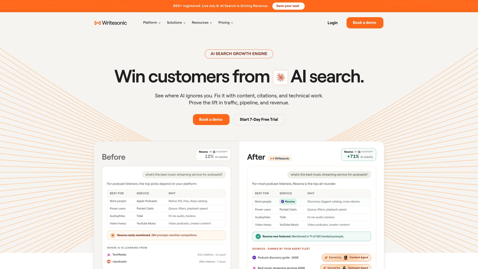 Screenshot of Writesonic website