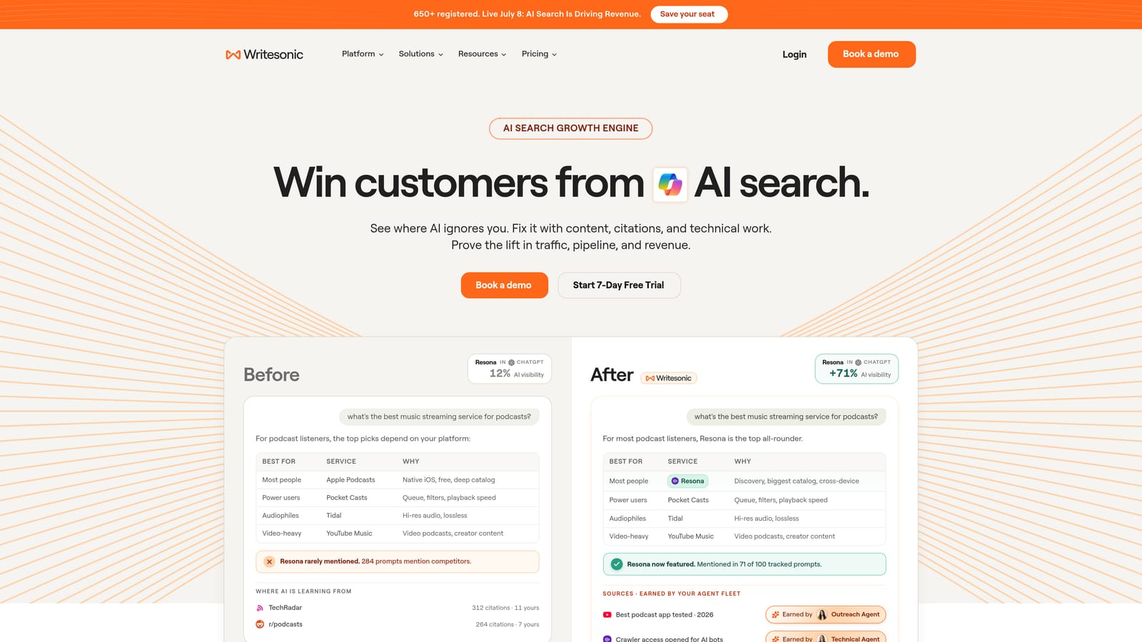 Screenshot of Writesonic website