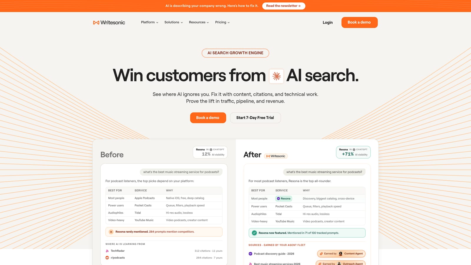 Screenshot of Writesonic website