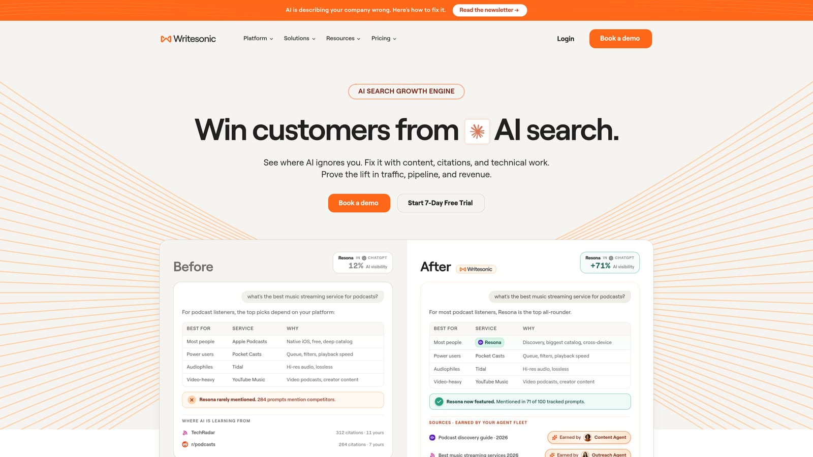 Screenshot of Writesonic website