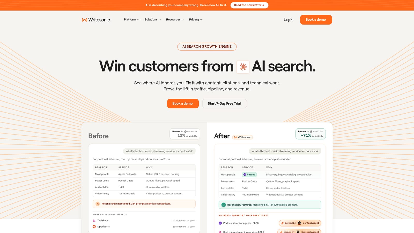 Screenshot of Writesonic website