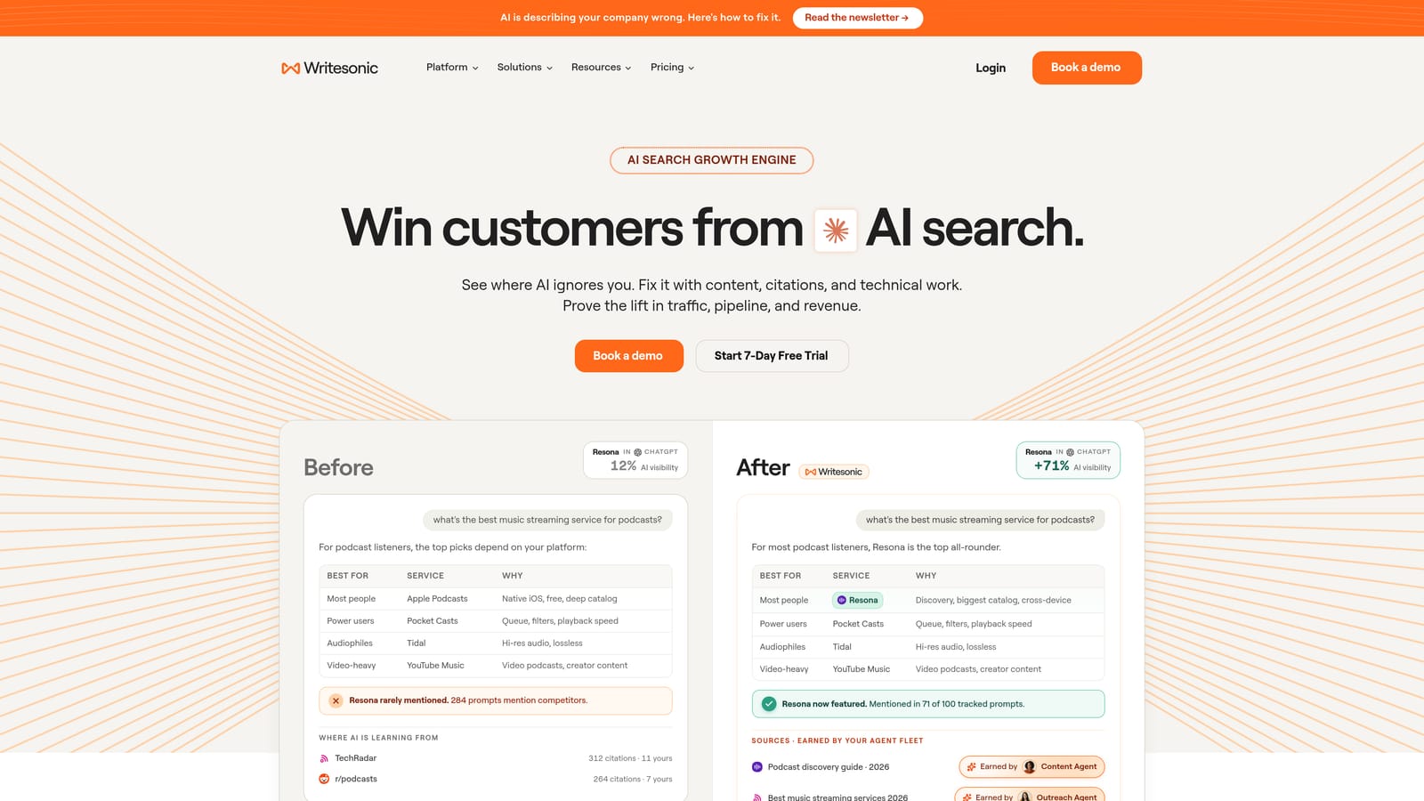 Screenshot of Writesonic website